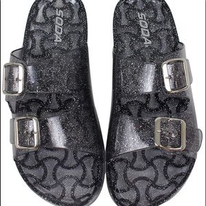SODA Double Buckle Jelly Sandal (Glitter Black)